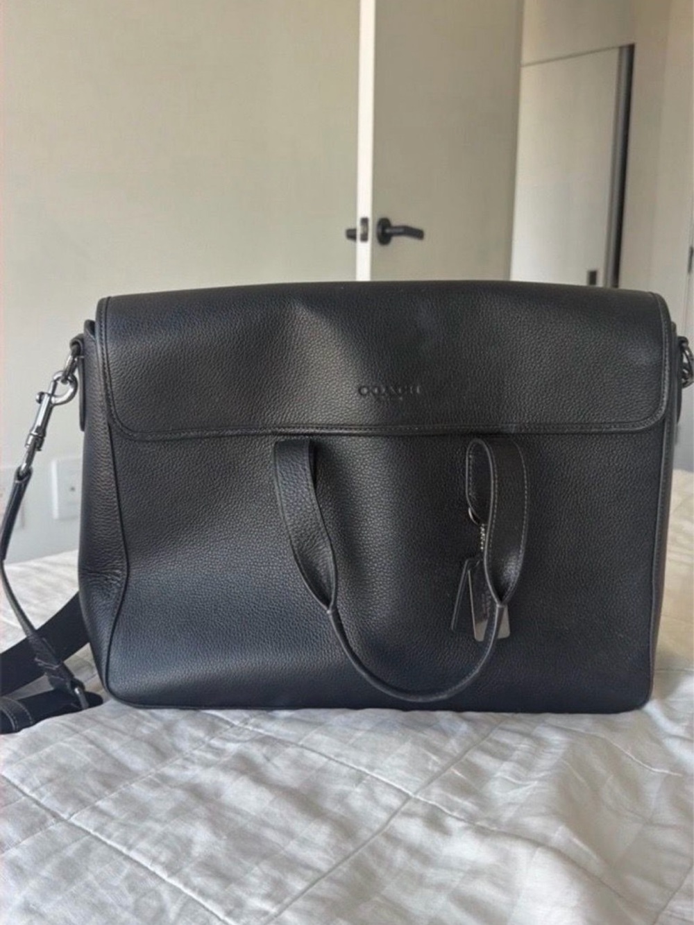 Black Leather Men's Briefcase Shoulder Bag